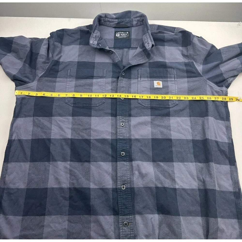 Carhartt Flannel Shirt Men's 2XLT Blue Plaid Relaxed Fit Pockets Button TW4448-M